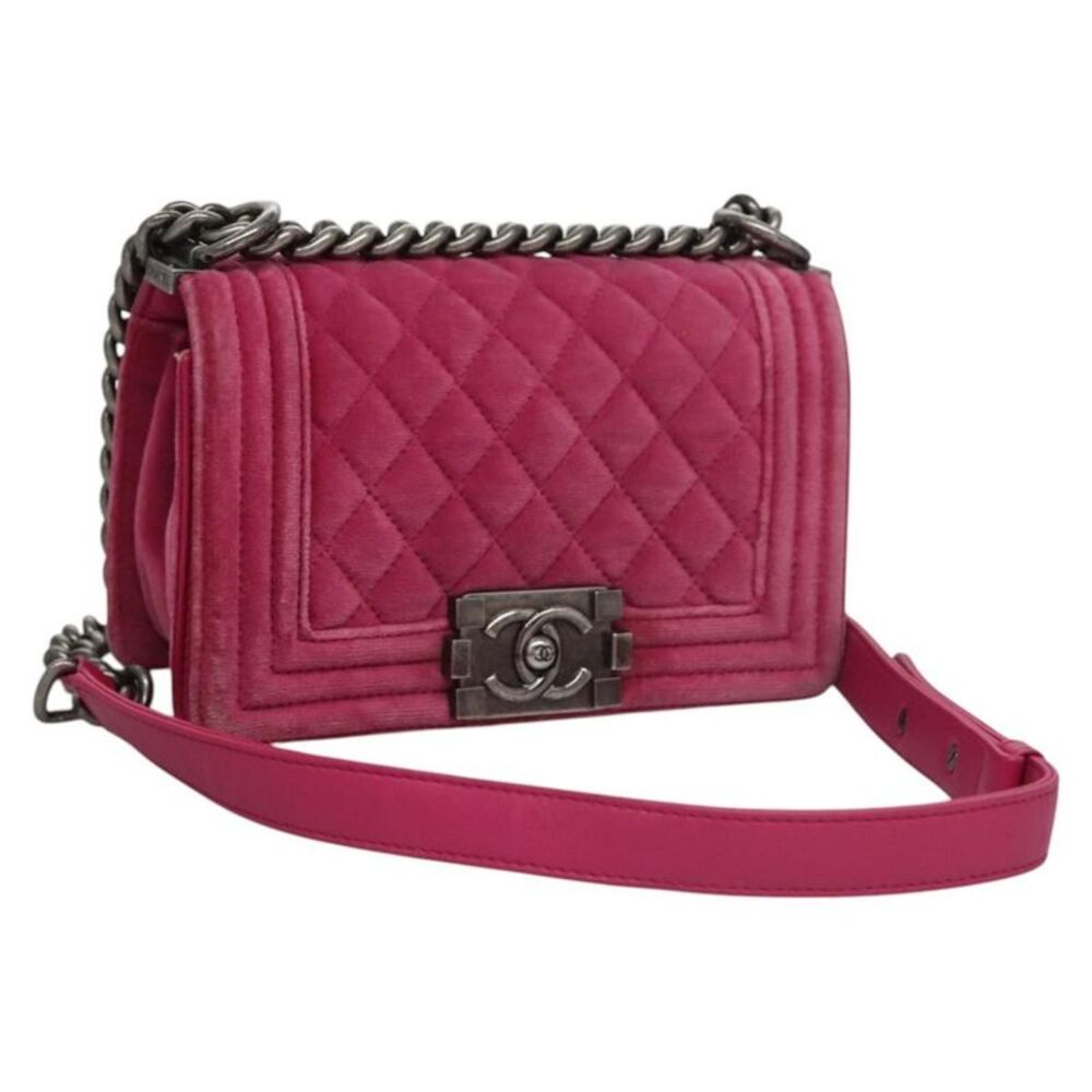 Chanel Boy Flap Quilted Velvet Pink Velvet Shoulder Bag Bag